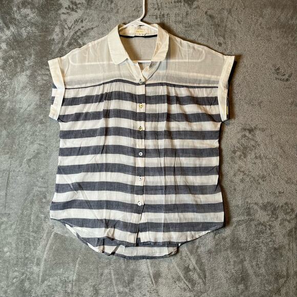 Hei Hei Anthropologie Perpignan Sz Small 100% Cotton Striped Button Front Blouse - Picture 1 of 6